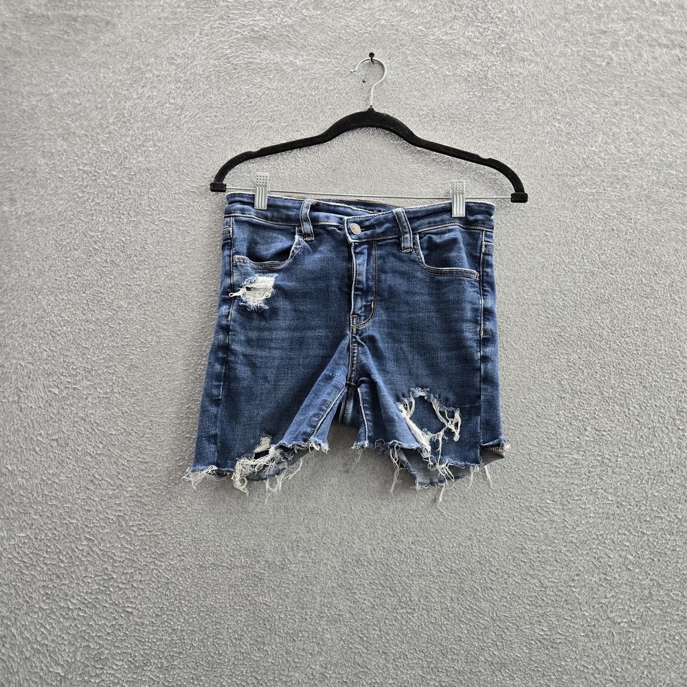 American Eagle Women Shorts 4 Blue Denim High-Rise Jegging Cut Off Distressed